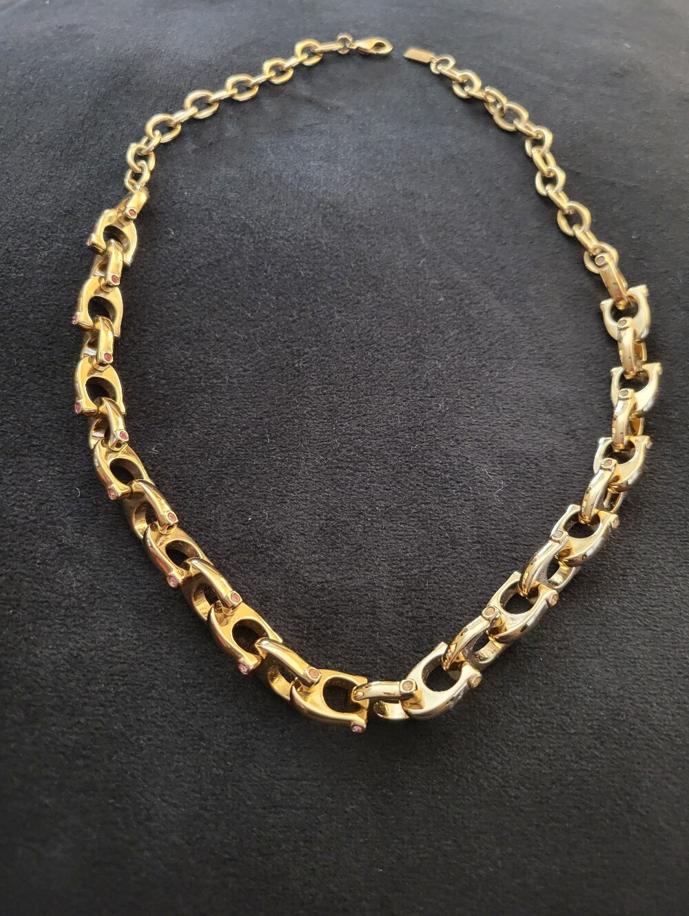 Coach Chunky Signature C Link Necklace with Pink and Clear Crystal Accent Stones
